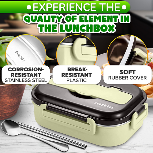Stainless Steel Lunch Box for Hot Food 48.5 oz Stainless Steel Bento Box Adult with Phone Stand Spoon & Chopstickss 2 Compartment Hot Food Lunch Conta