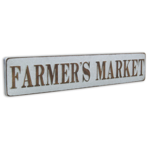 7" X 36" Gray and Brown Farmers Market Galvanized Metal Wall Decor