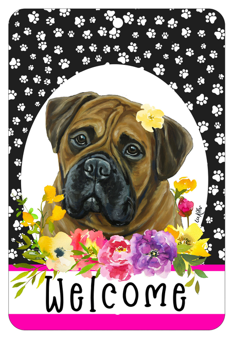 Bull Mastiff - HHS Paw Prints Welcome Indoor/Outdoor Aluminum Sign