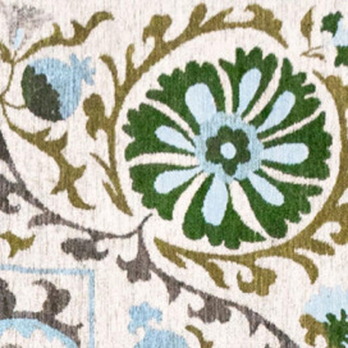 9' X 13' Cream Green And Blue Tribal Washable Area Rug With UV Protection