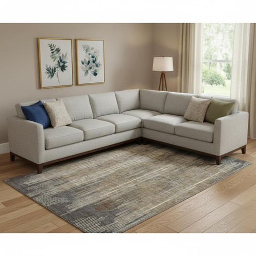 10' X 14' Taupe And Beige Striped Washable Area Rug With UV Protection