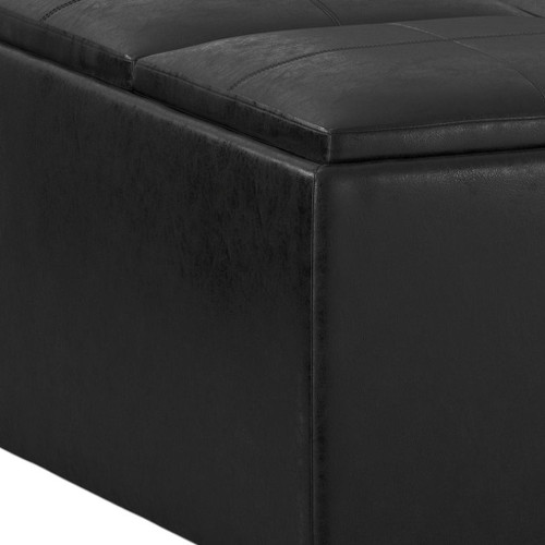 35" Black Leather Cocktail Ottoman With Storage