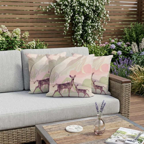 Set of Three Black Deer Indoor Outdoor Throw Pillow