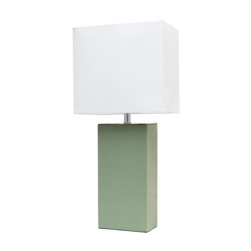 21" Sage Faux Leather Table Lamp With White Shade