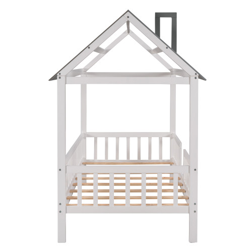 White Wood Twin House Bed