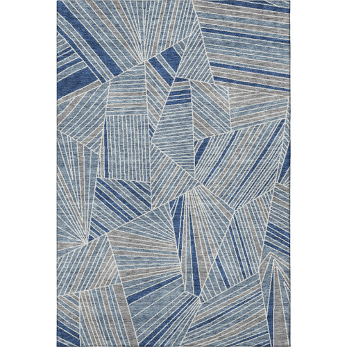 10' X 14' Denim Blue And Ivory Geometric Washable Area Rug With UV Protection