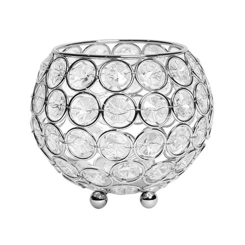 4" Clear And Silver Faux Crystal And Metal Round Table Vase