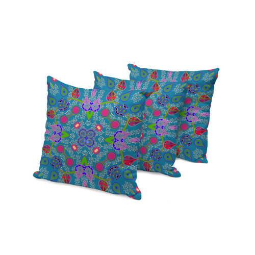 Set of Three Dark Blue Pink And Green Paisley Indoor Outdoor Throw Pillow