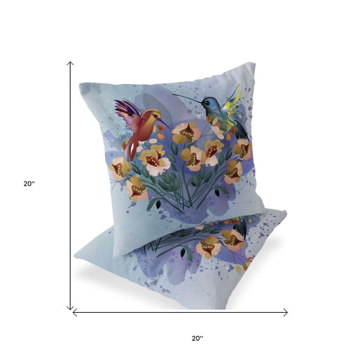Set of Two Mint Green Yellow And Blue Bird Indoor Outdoor Throw Pillow