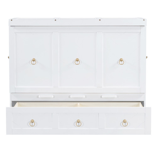 White Wood Full Murphy Bed With USB