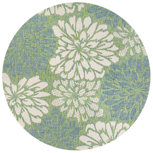 6' Cream And Green Round Floral Indoor Outdoor Area Rug