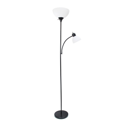 72" Black Metal Floor Lamp With White Bowl Shade
