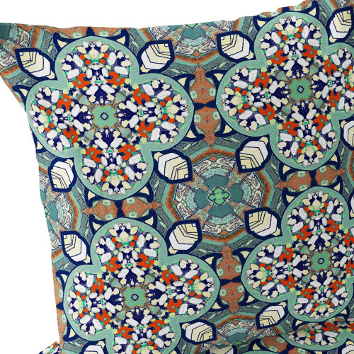 Set of Two Green And Orange Floral Indoor Outdoor Throw Pillow