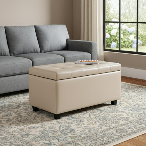 34" Dark Brown and Cream Upholstery Storage Ottoman