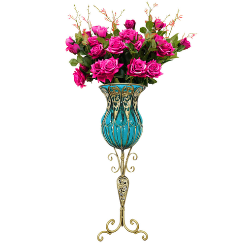 Glass Tall Floor Vase and pcs Dark Artificial Fake Flower