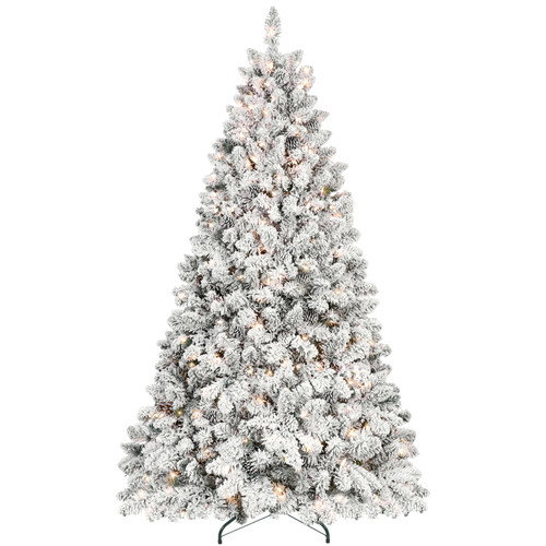 7' White Pre Lit Full Flocked Fir Christmas Tree
