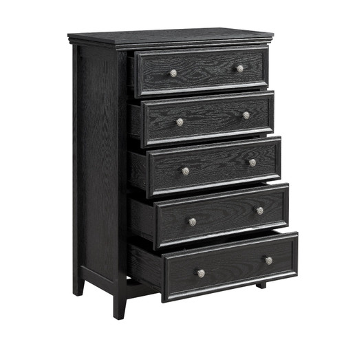 32" Black Wood Five Drawer Dresser