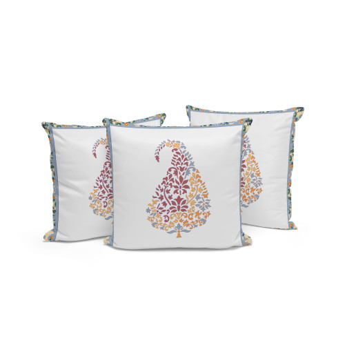 Set of Three Orange Red And White Botanical Indoor Outdoor Throw Pillow