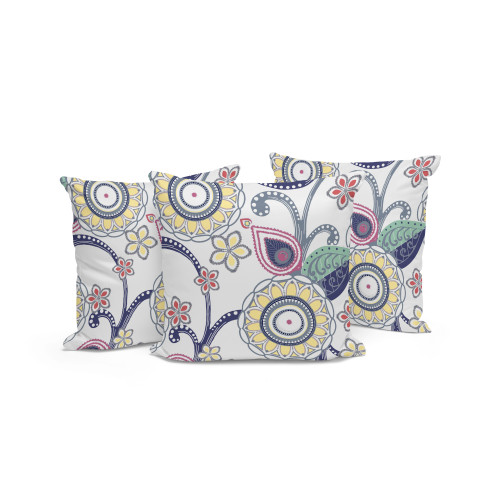 Set of Three Yellow Botanical Indoor Outdoor Throw Pillow