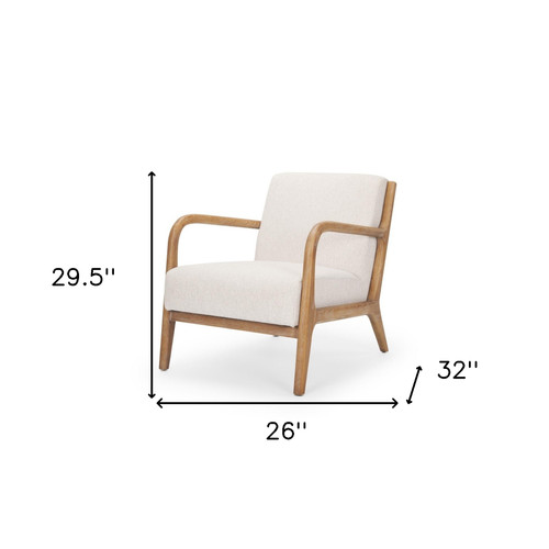 26" Cream and Natural Upholstery and Solid Wood Arm Chair