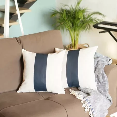 Vegan Faux Leather Detailed Throw Pillow