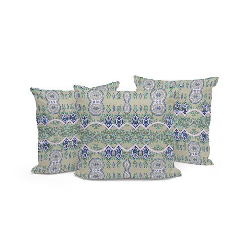 Set of Three Green Abstract Indoor Outdoor Throw Pillow