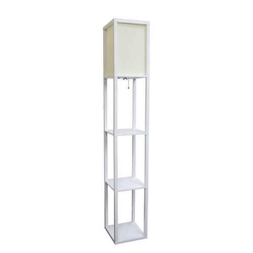 63" White Wood Floor Lamp With White Linen Shade