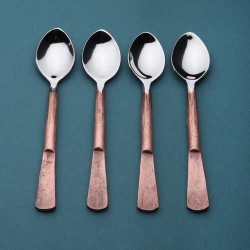 Hammered Copper Stainless Steel Four Piece Hand Forged Coffee Spoon