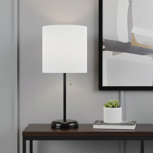 20" Black USB Table Lamp LED With Drum Shade