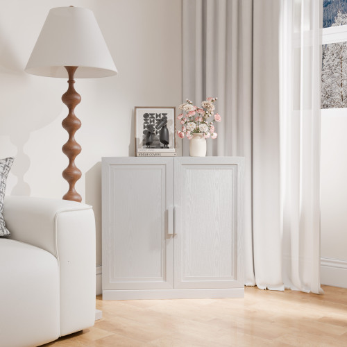 31" White Wood Corner Paneled Accent Cabinet With Two Doors