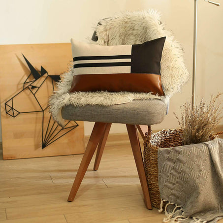 Boho-Chic Vegan Faux Leather Throw Pillow