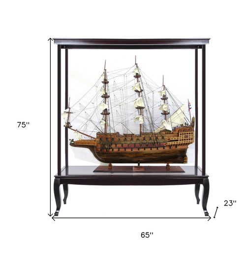 75" Brown Solid Wood Hand Painted Boat