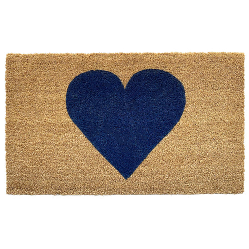 24" X 48" Brown And Dark Blue Heart Outdoor Coir Door Mat