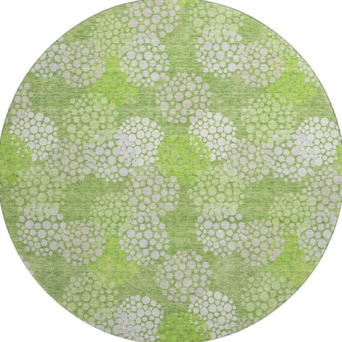 8' Green And Ivory Polka Dot Washable Round Rug With UV Protection