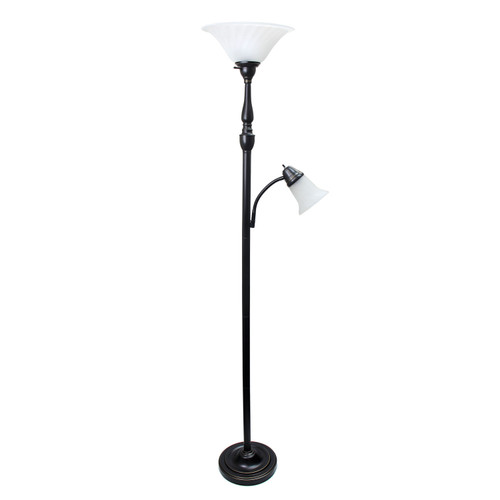 72" Bronze Metal Floor Lamp With White Glass Bowl Shade