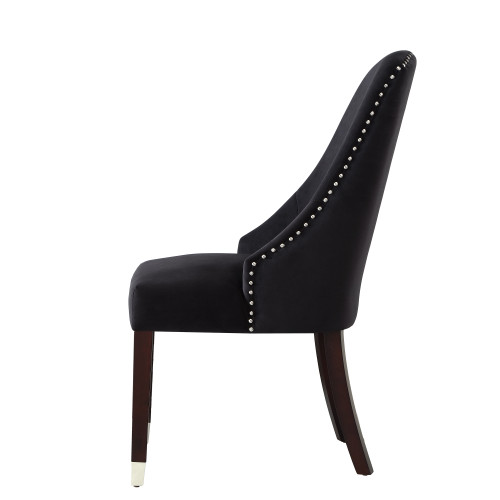Set of Two Tufted Black and Espresso Upholstered Velvet Dining Side Chairs