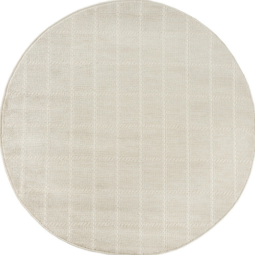 4' Cream And Ivory Geometric Round Rug