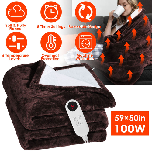 Electric Heated Flannel Throw Heated Blanket