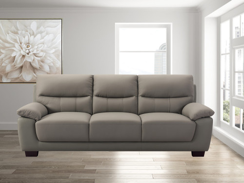 82" Gray Faux Leather Sofa With Dark Brown Legs