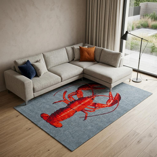 8' X 11' Blue And Red Abstract Washable Area Rug