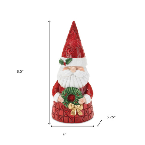9" Red White And Green Polyresin Christmas Santa Figurine