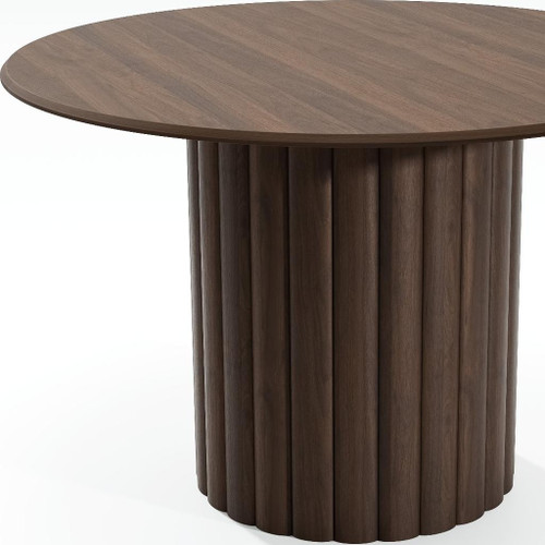 46" Brown Wood Pedestal Base Round Top Dining Table