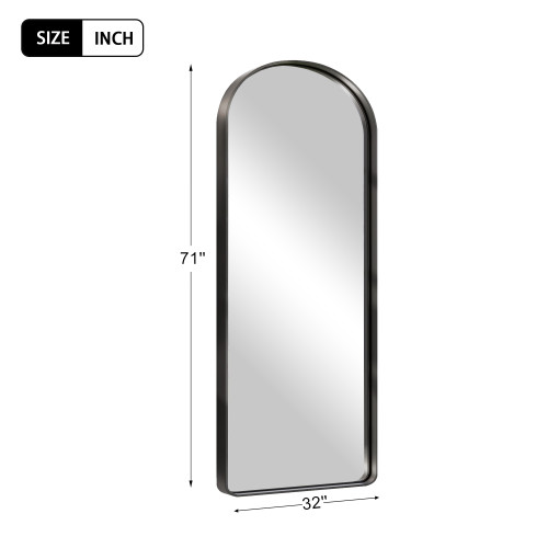 Black Aluminum Arch Freestanding Ornate Framed Accent Mirror