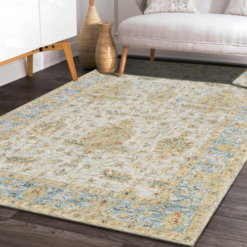 2' X 2' Ivory And Blue Wool Abstract Hand Tufted Square Rug