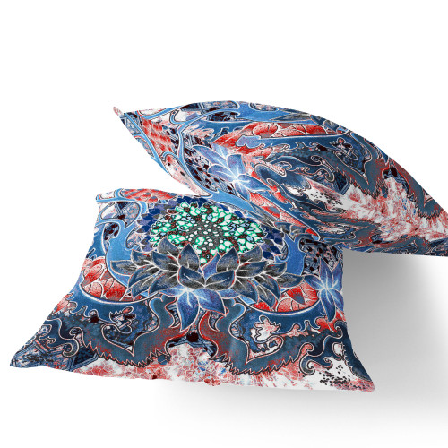 Set of Two Sky Blue And Pink Sunflower Indoor Outdoor Throw Pillow