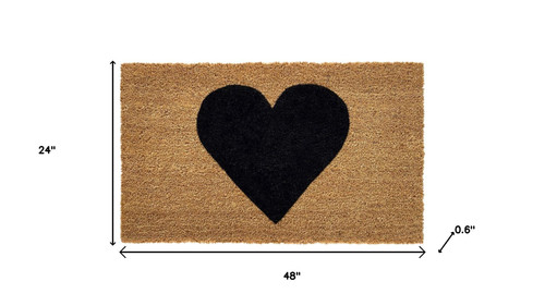24" X 48" Brown And Black Heart Outdoor Coir Door Mat
