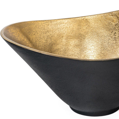 15" Black And Gold Aluminum Decorative Bowl