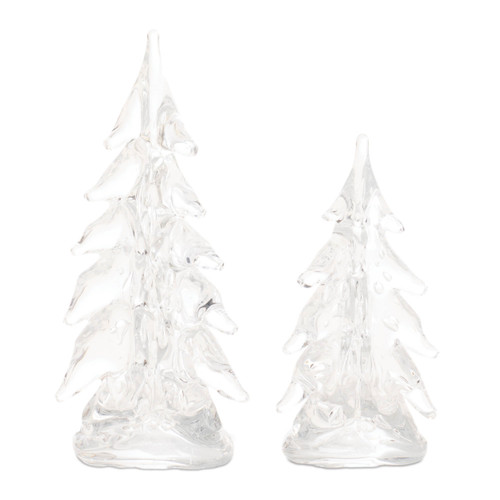 Set of Two Clear Glass Trees Tabletop Sculpture