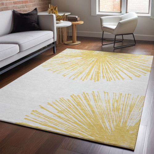9' X 12' Gold And Ivory Abstract Washable Area Rug With UV Protection