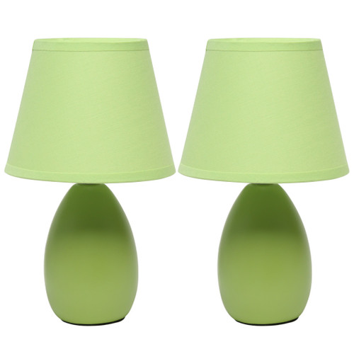 Set of Two 9" Green Round Table Lamps With Drum Shades